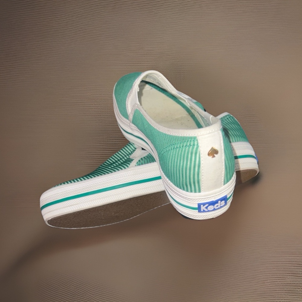Keds Kate Spade Shoes 8 EUC Green SHEER STRIPE White Platform SNEAKERS LOAFERS